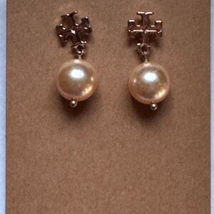Rose Gold Tory Burch Pearl Drop Stud Earrings